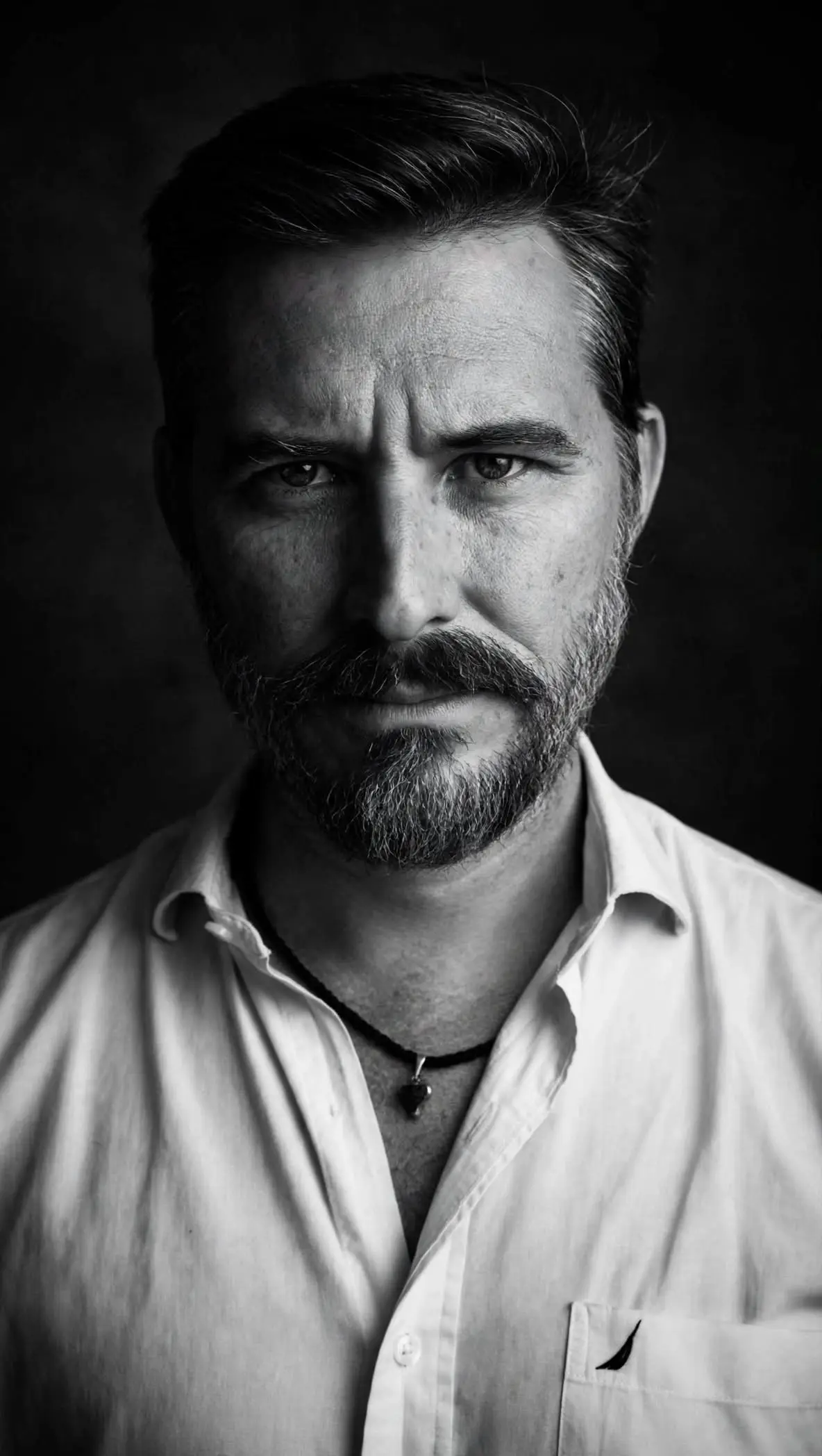 Nicolás Capetillo, retrato en blanco y negro dramático